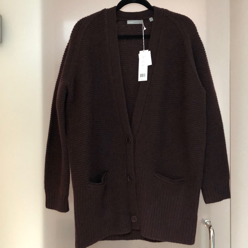 Vince wool/cashmere cardigan/deep brown/burgundy.